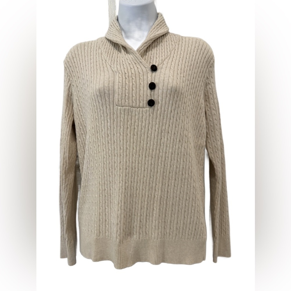 JEANNE PIERRE Beige Cable Knit Turtleneck Sweater, Medium